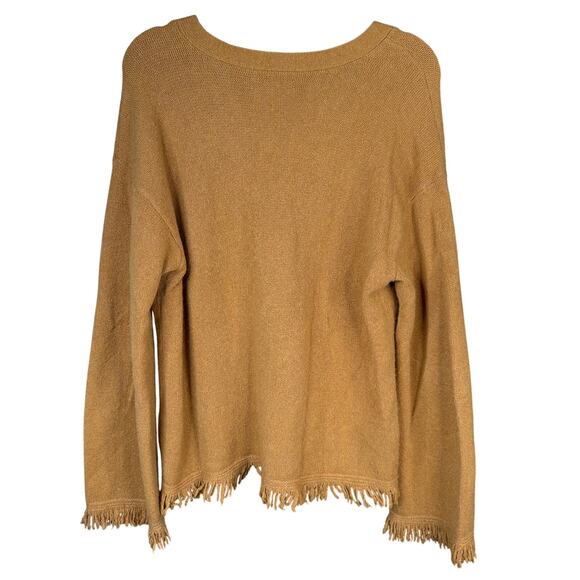 ANTHROPOLOGIE Joy Fringe Hem V-Neck Mustard Maize Soft Jumper Sweater Sz Medium - Picture 3 of 11